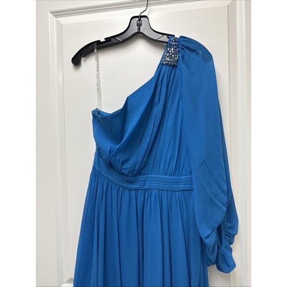 Sachin & Babi Size 2 Blue Makayla One-Shoulder Blouson-Sleeve Gown Dress Prom - Picture 6 of 15